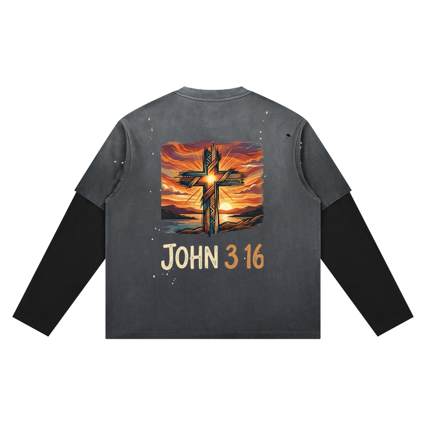 John 3:16 Bright Cross - Layered Long Sleeve Oversized Tee