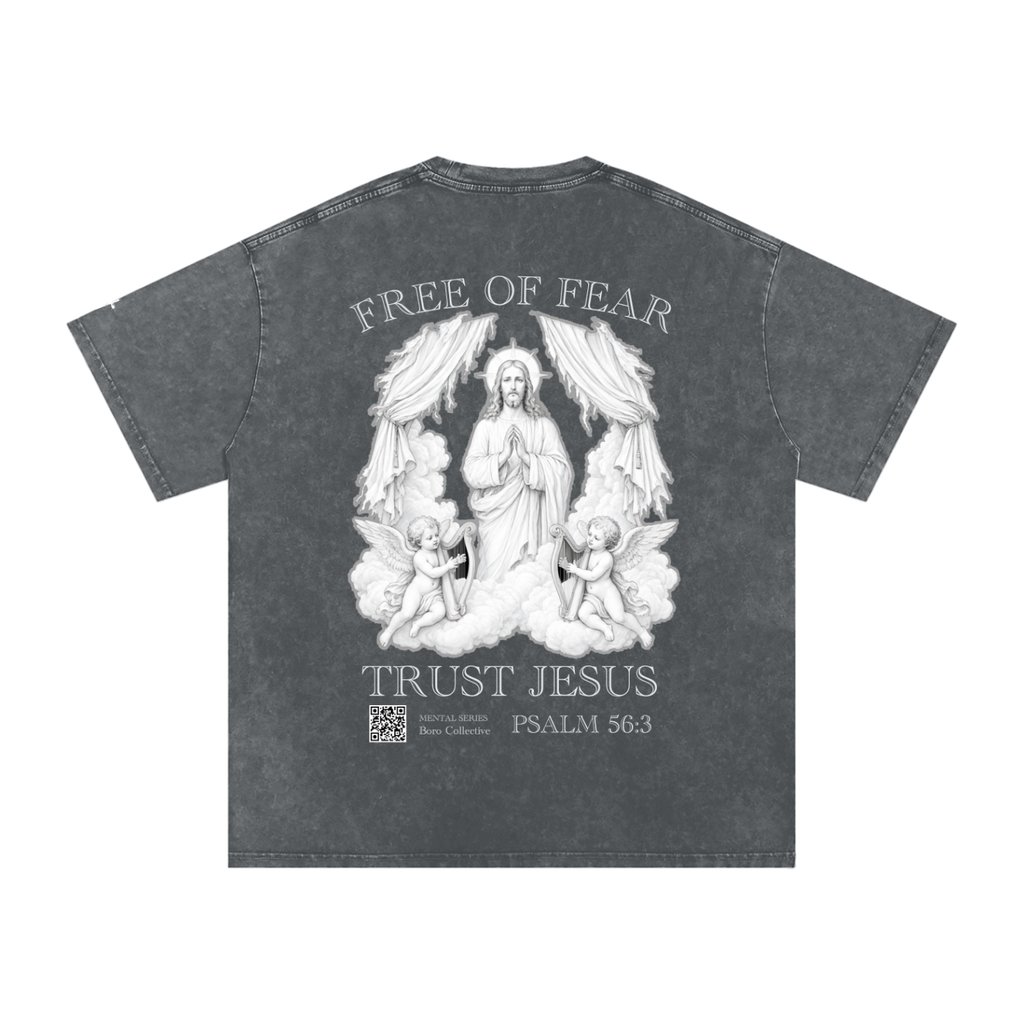 Trust Jesus - Dark Snow Washed Oversized Cotton T-Shirt