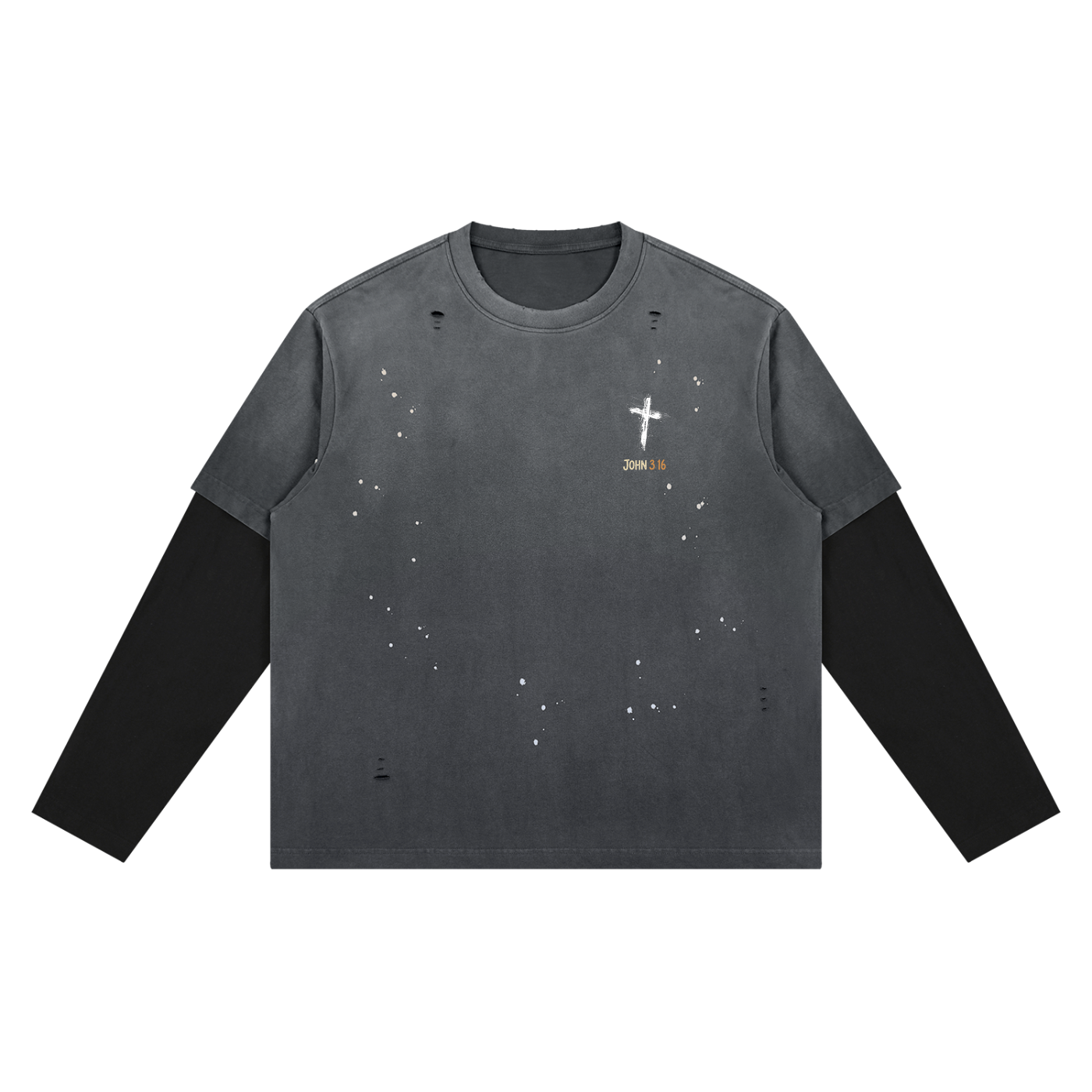 John 3:16 Bright Cross - Layered Long Sleeve Oversized Tee