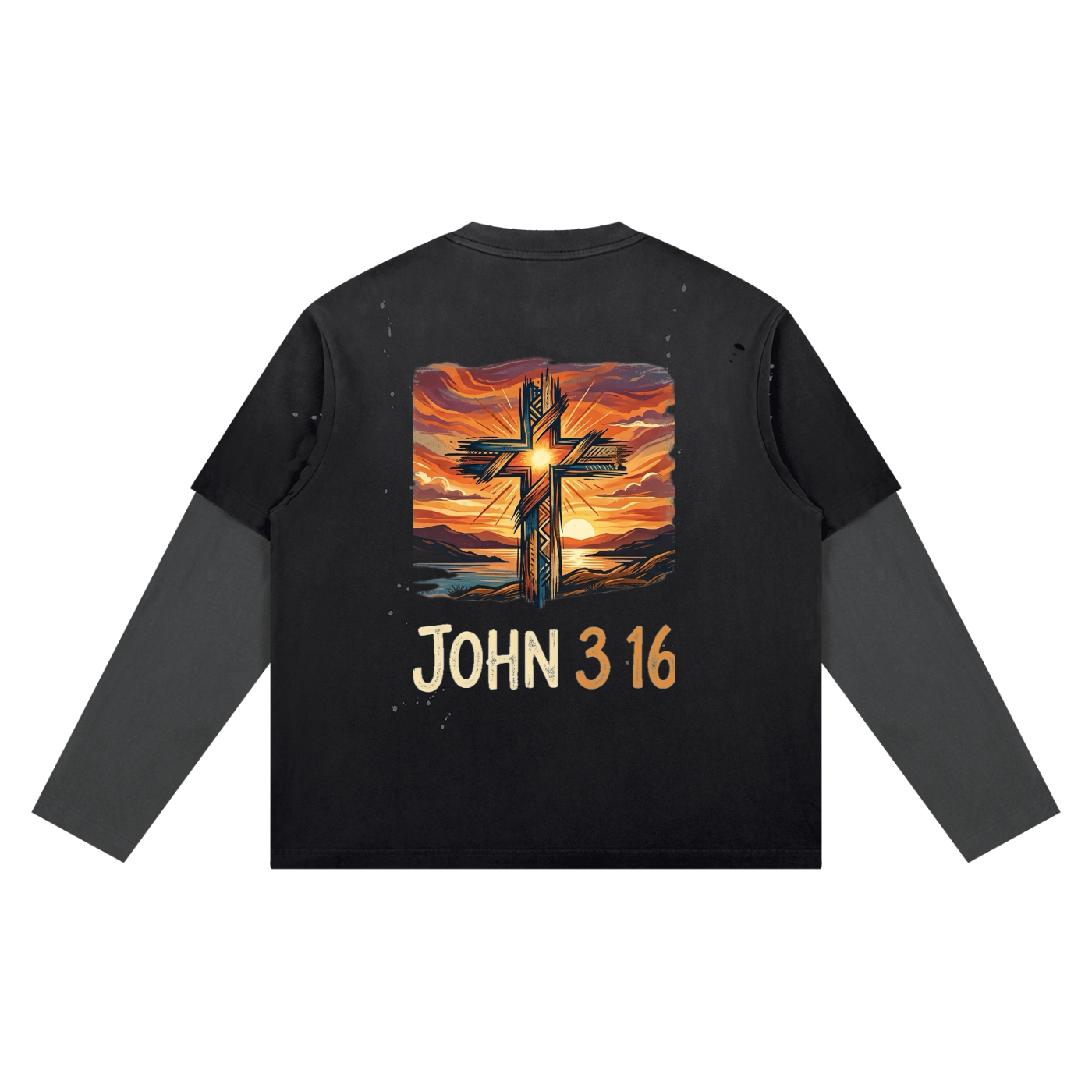 John 3:16 Bright Cross - Layered Long Sleeve Oversized Tee