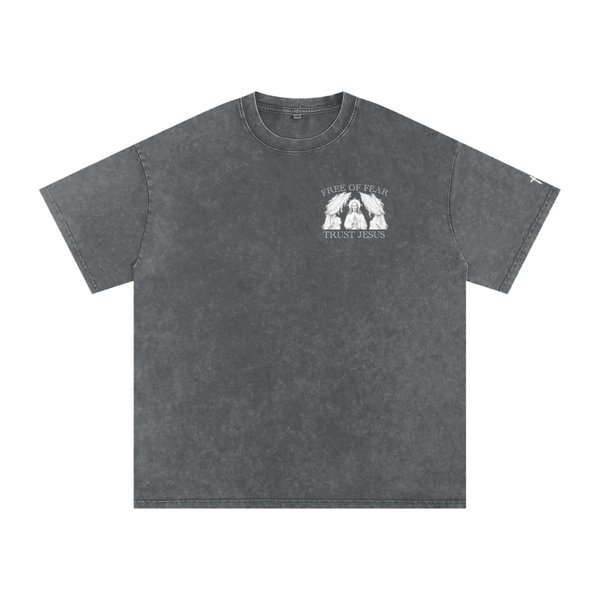 Trust Jesus - Dark Snow Washed Oversized Cotton T-Shirt