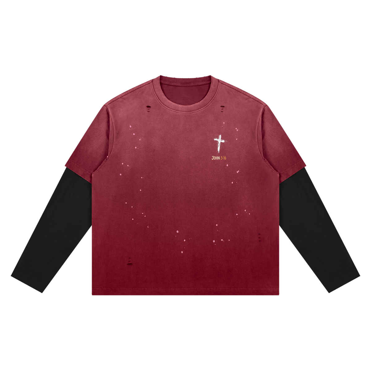 John 3:16 Bright Cross - Layered Long Sleeve Oversized Tee