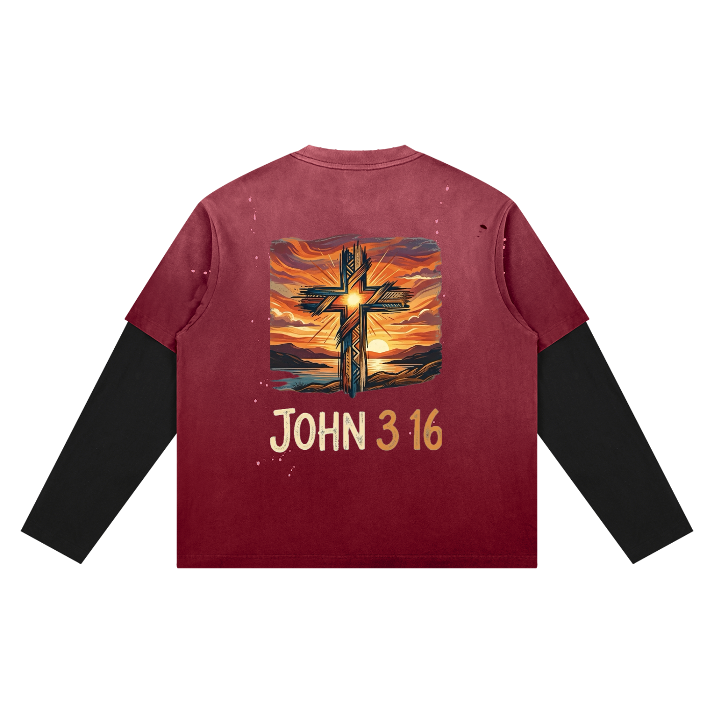 John 3:16 Bright Cross - Layered Long Sleeve Oversized Tee