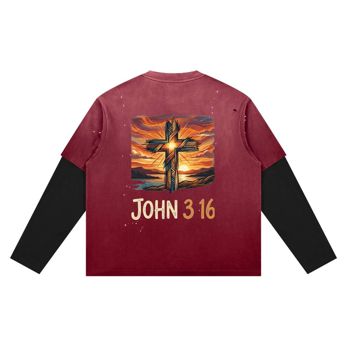John 3:16 Bright Cross - Layered Long Sleeve Oversized Tee