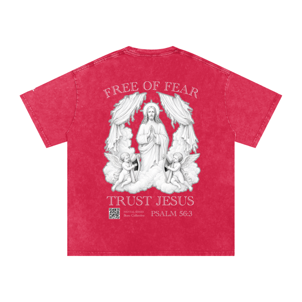 Trust Jesus - Dark Snow Washed Oversized Cotton T-Shirt