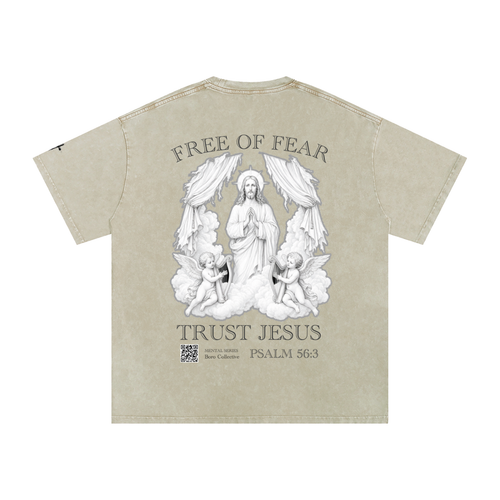 Trust Jesus - Light Snow Washed Oversized Cotton T-Shirt