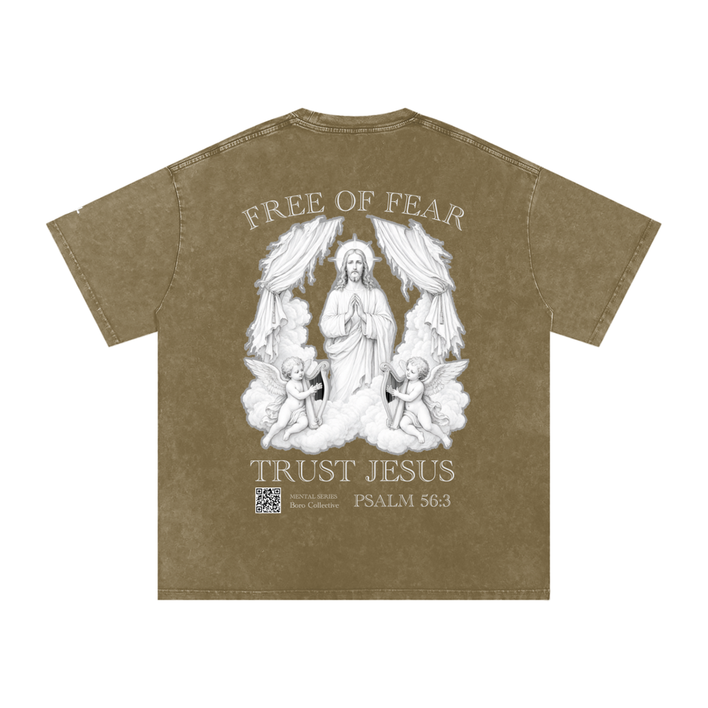 Trust Jesus - Dark Snow Washed Oversized Cotton T-Shirt