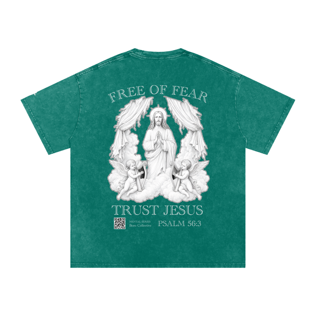 Trust Jesus - Dark Snow Washed Oversized Cotton T-Shirt