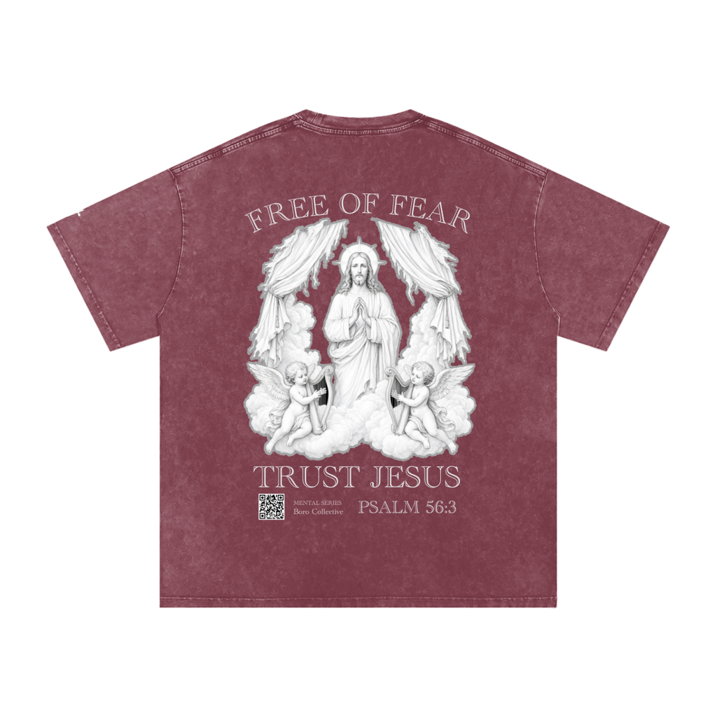 Trust Jesus - Dark Snow Washed Oversized Cotton T-Shirt