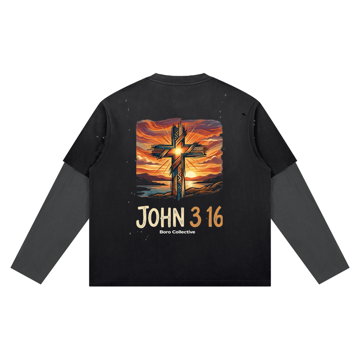 John 3:16 Bright Cross - Layered Long Sleeve Oversized Tee