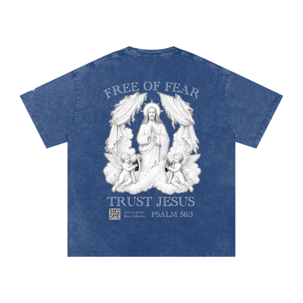 Trust Jesus - Dark Snow Washed Oversized Cotton T-Shirt