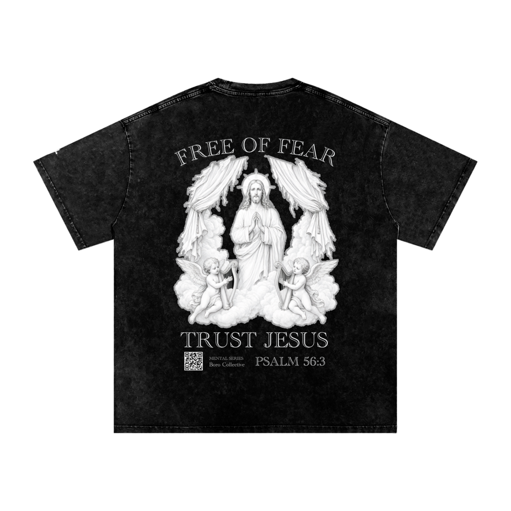 Trust Jesus - Dark Snow Washed Oversized Cotton T-Shirt
