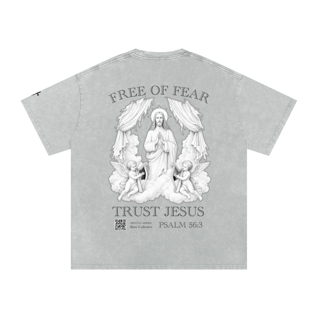 Trust Jesus - Light Snow Washed Oversized Cotton T-Shirt