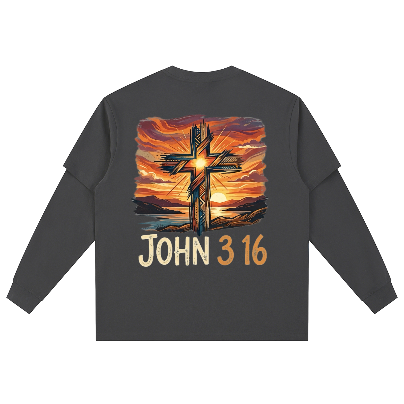 John 3:16 Bright Cross - Layered Long Sleeve Oversized Tee